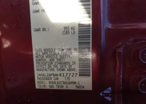 2010 Nissan Altima 2.5 S z USA, uszkodzony, nr VIN 1N4AL2AP9AN417727